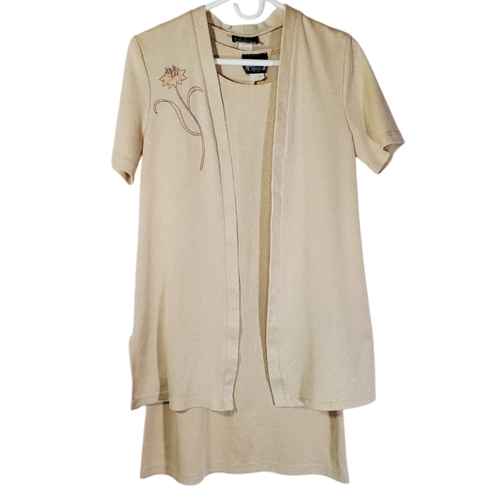 7316 * Whirlaway Frocks Vintage Tank Dress & Cardigan Jacket Set Cream Size 8